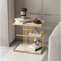 Elegant Golden Finish Side Table Corner Table with 3 Tier White MDF Tops