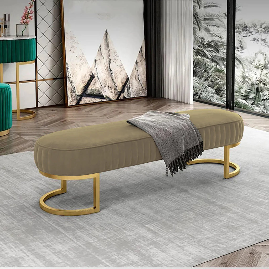 3 Seater Luxury Wooden Stool With Metal Stand