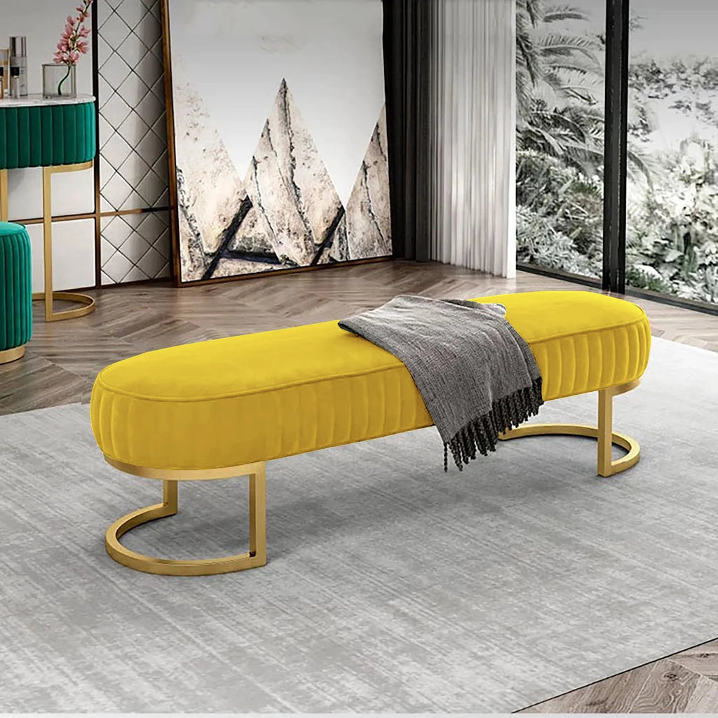3 Seater Luxury Wooden Stool With Metal Stand
