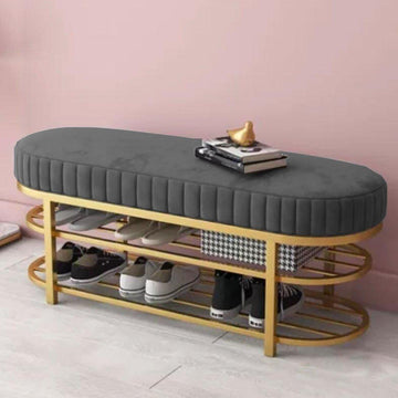 3 Seater Luxury Wooden Stool With Steel Stand And Shoe Rack
